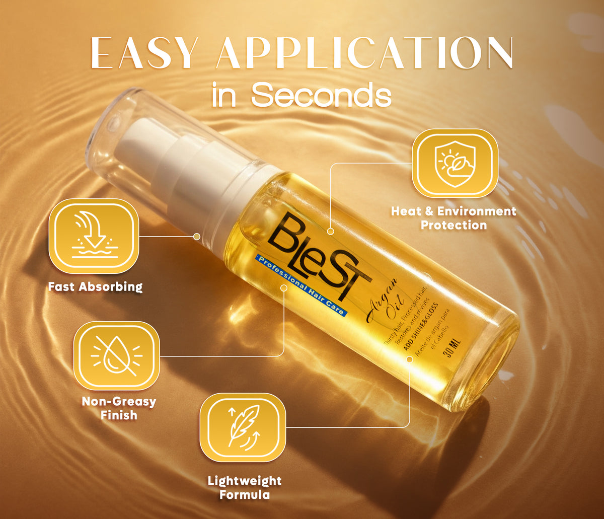 BLEST Argan Hair Oil – Shine & Dry Hair Care, 30 ml