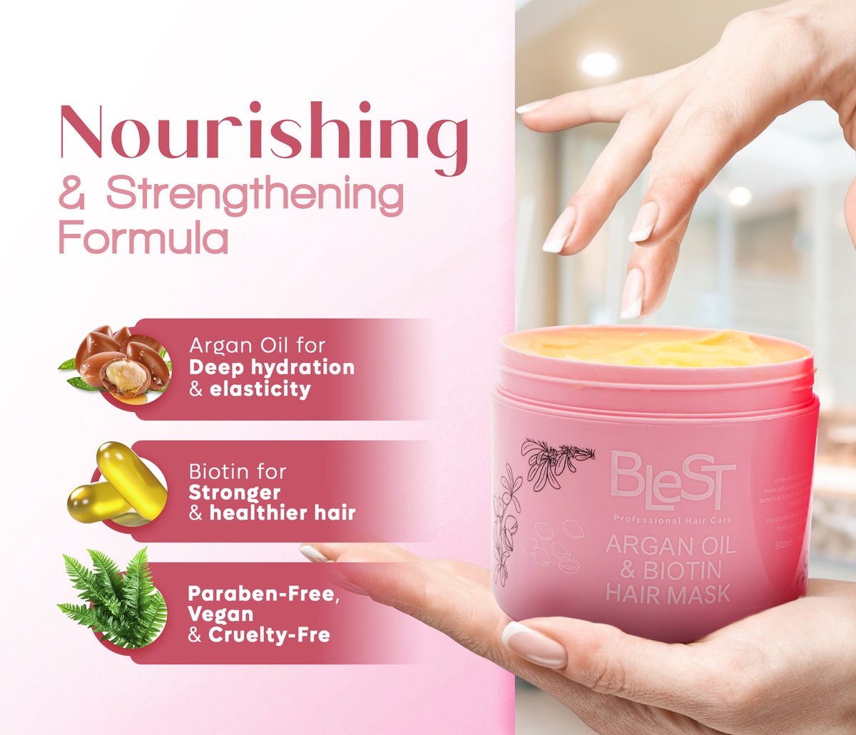 BLEST Argan Oil & Biotin Hair Mask – Deep Conditioning