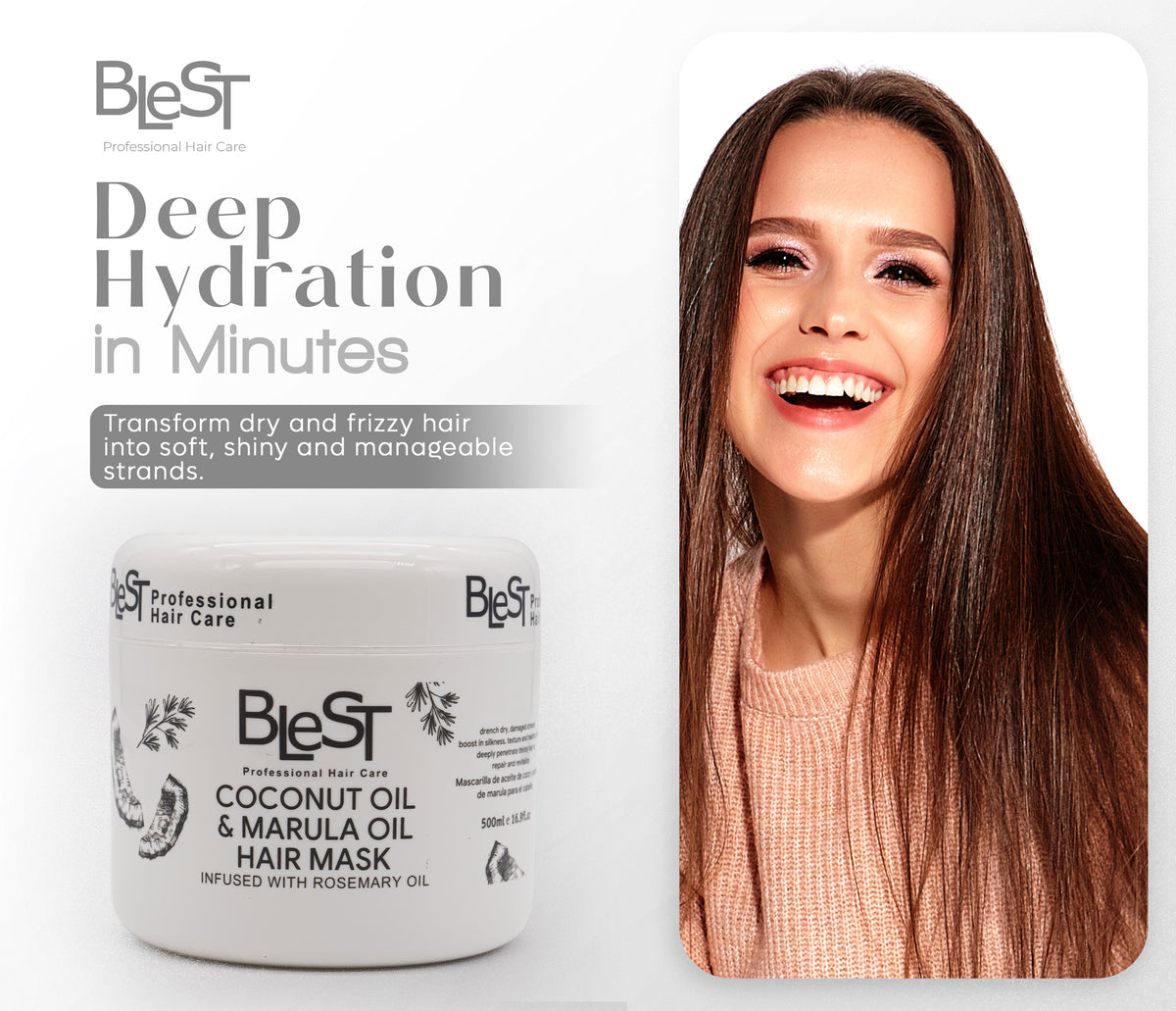 BLEST Coconut & Marula Oil Hair Mask – Deep Conditioning, 500 ml