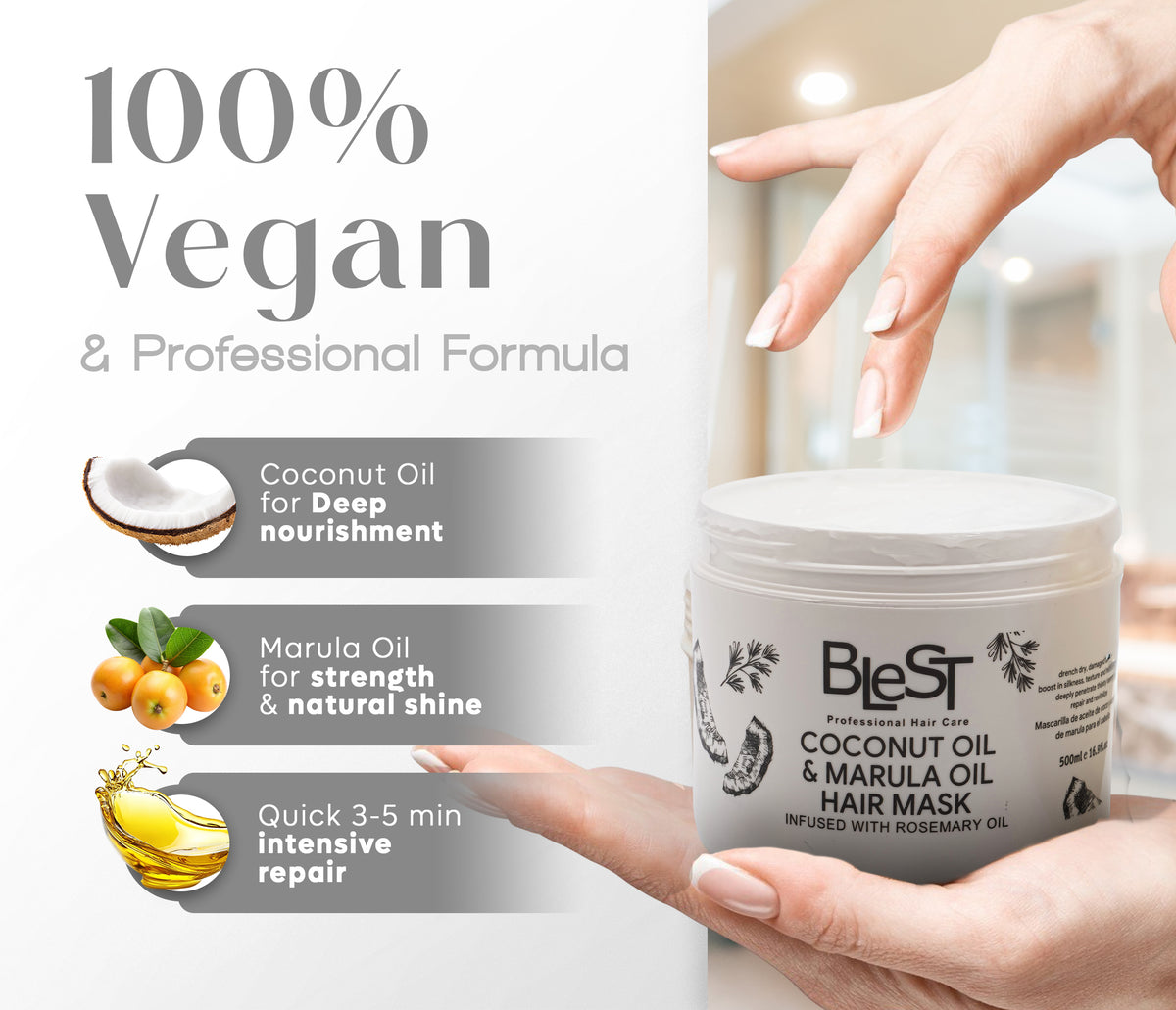 BLEST Coconut & Marula Oil Hair Mask – Deep Conditioning, 500 ml