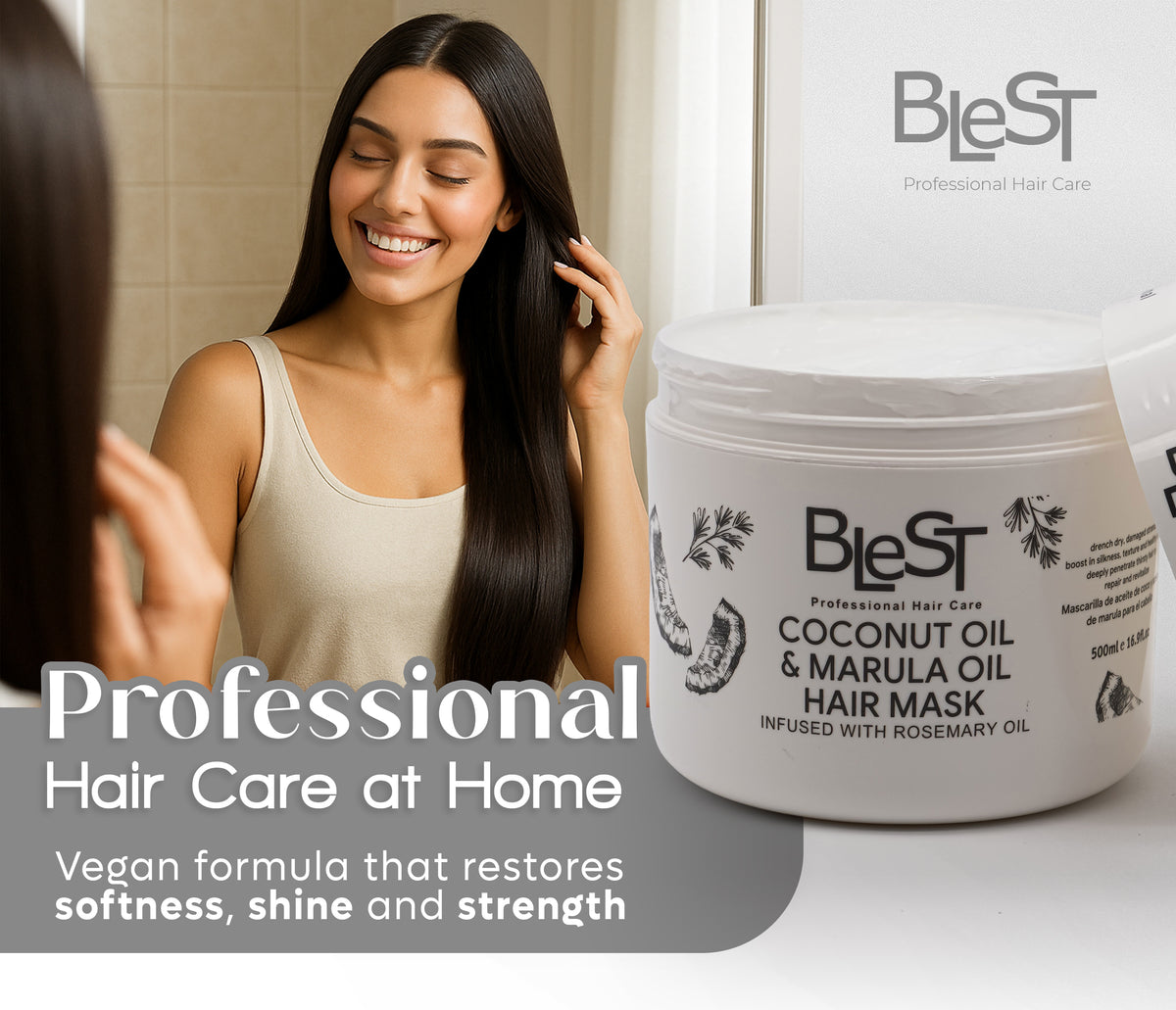 BLEST Coconut & Marula Oil Hair Mask – Deep Conditioning, 500 ml