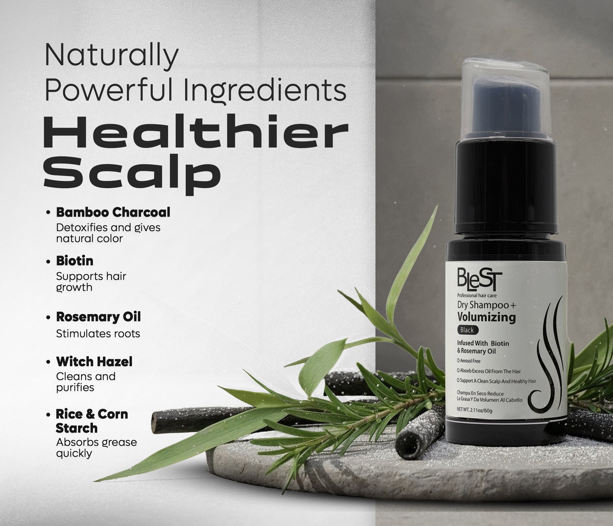 BLEST Dark Hair Dry Shampoo – Oil Absorption & Volume