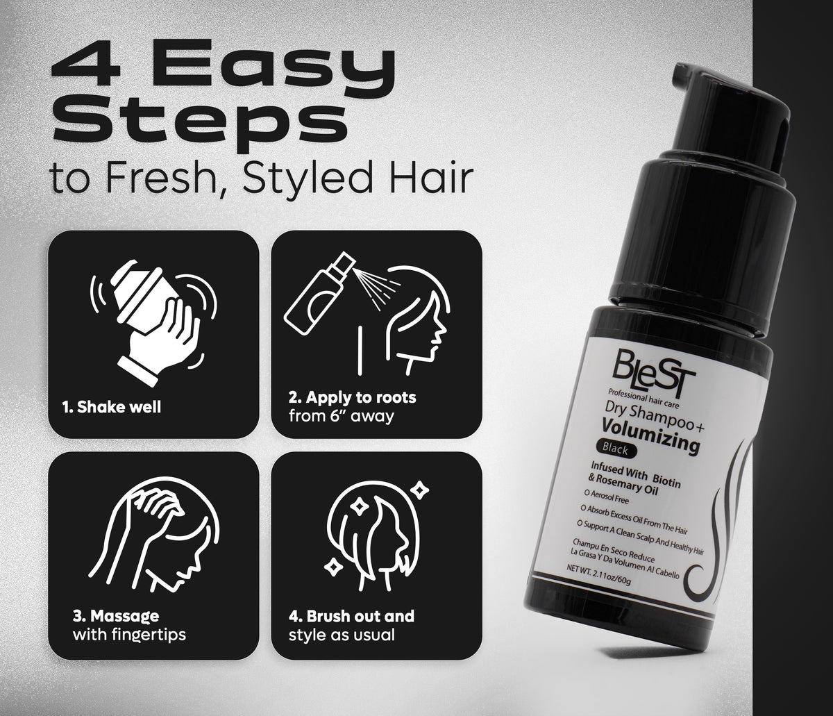BLEST Dark Hair Dry Shampoo – Oil Absorption & Volume