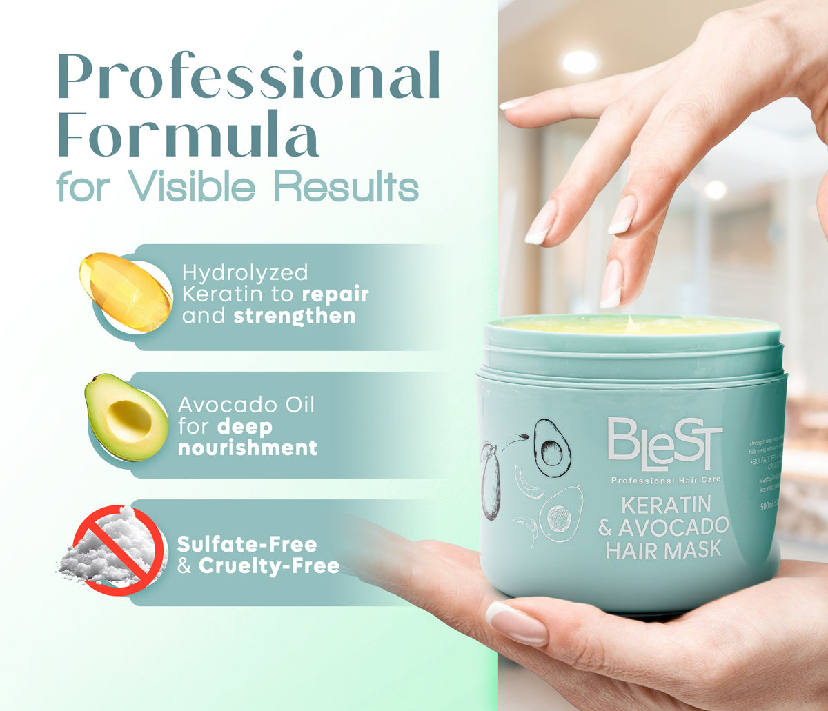 BLEST Keratin & Avocado Hair Mask – Hydration & Damage Repair