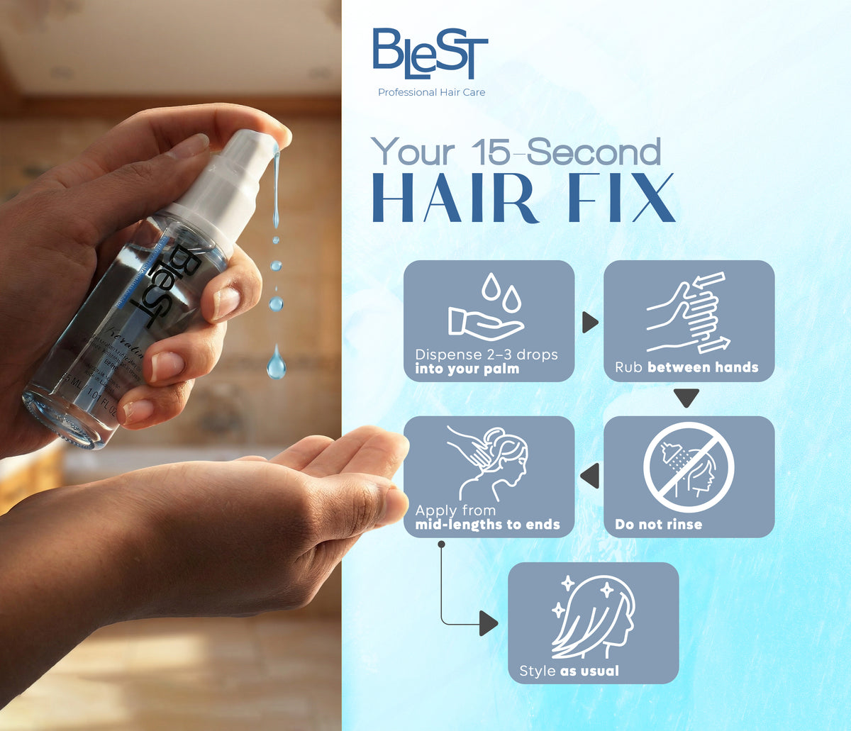 BLEST Keratin Hair Oil – Smoothing & Frizz Control, 30 ml