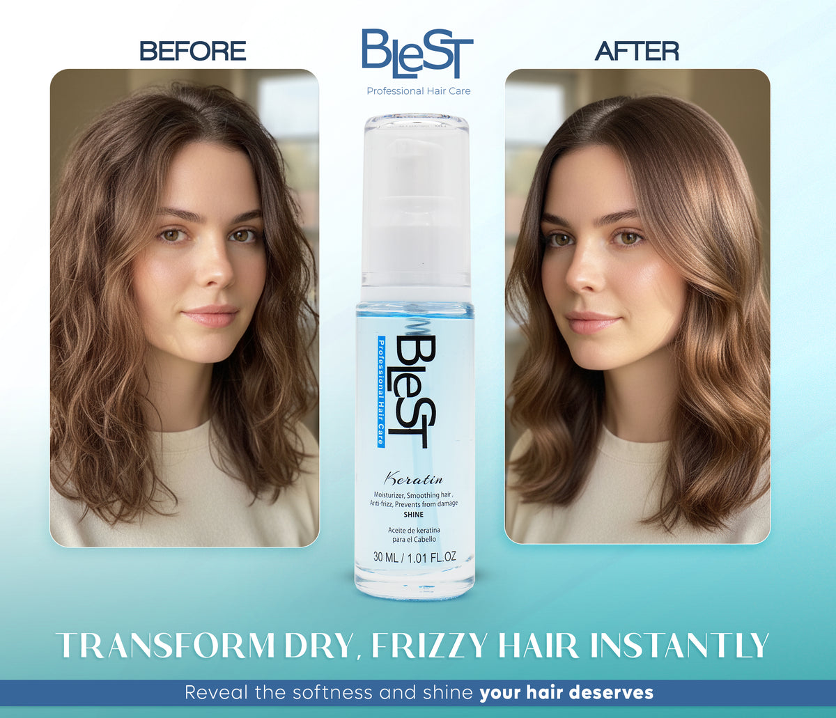 BLEST Keratin Hair Oil – Smoothing & Frizz Control, 30 ml
