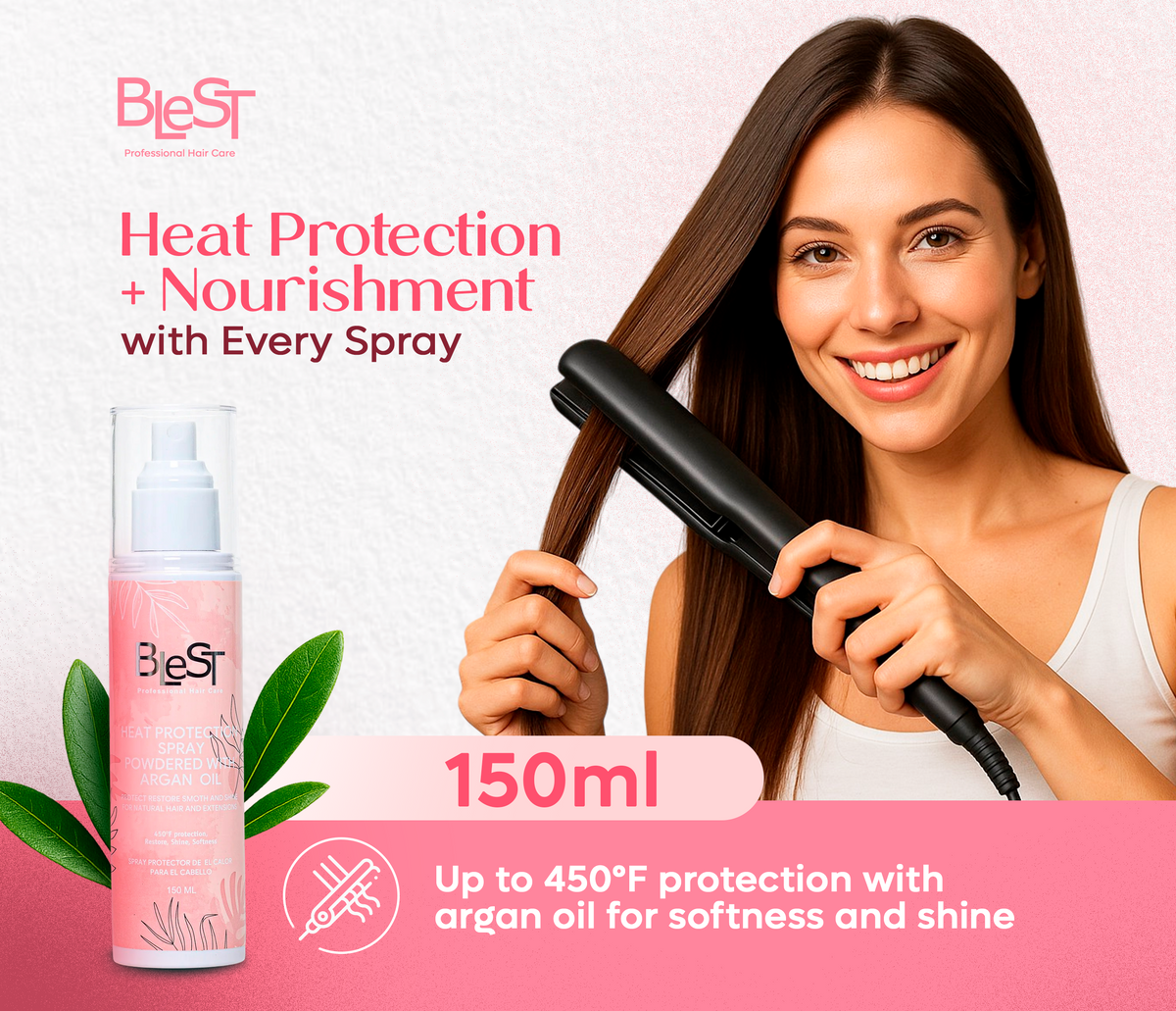 BLEST Argan Oil Heat Protection Spray – Heat Styling Care, 150 ml
