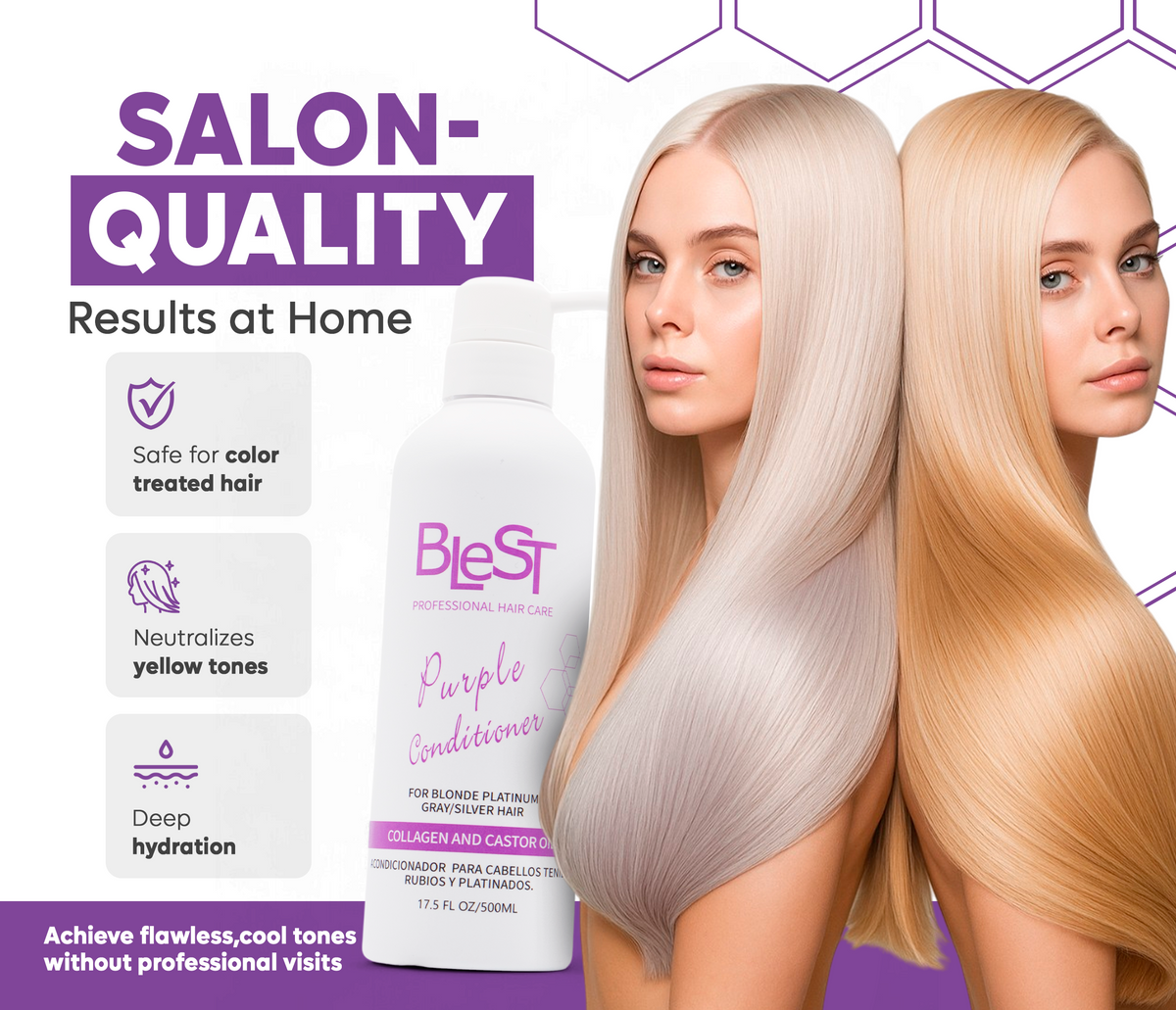 BLEST Purple Conditioner – Blonde & Gray Hair Toning, 500 ml