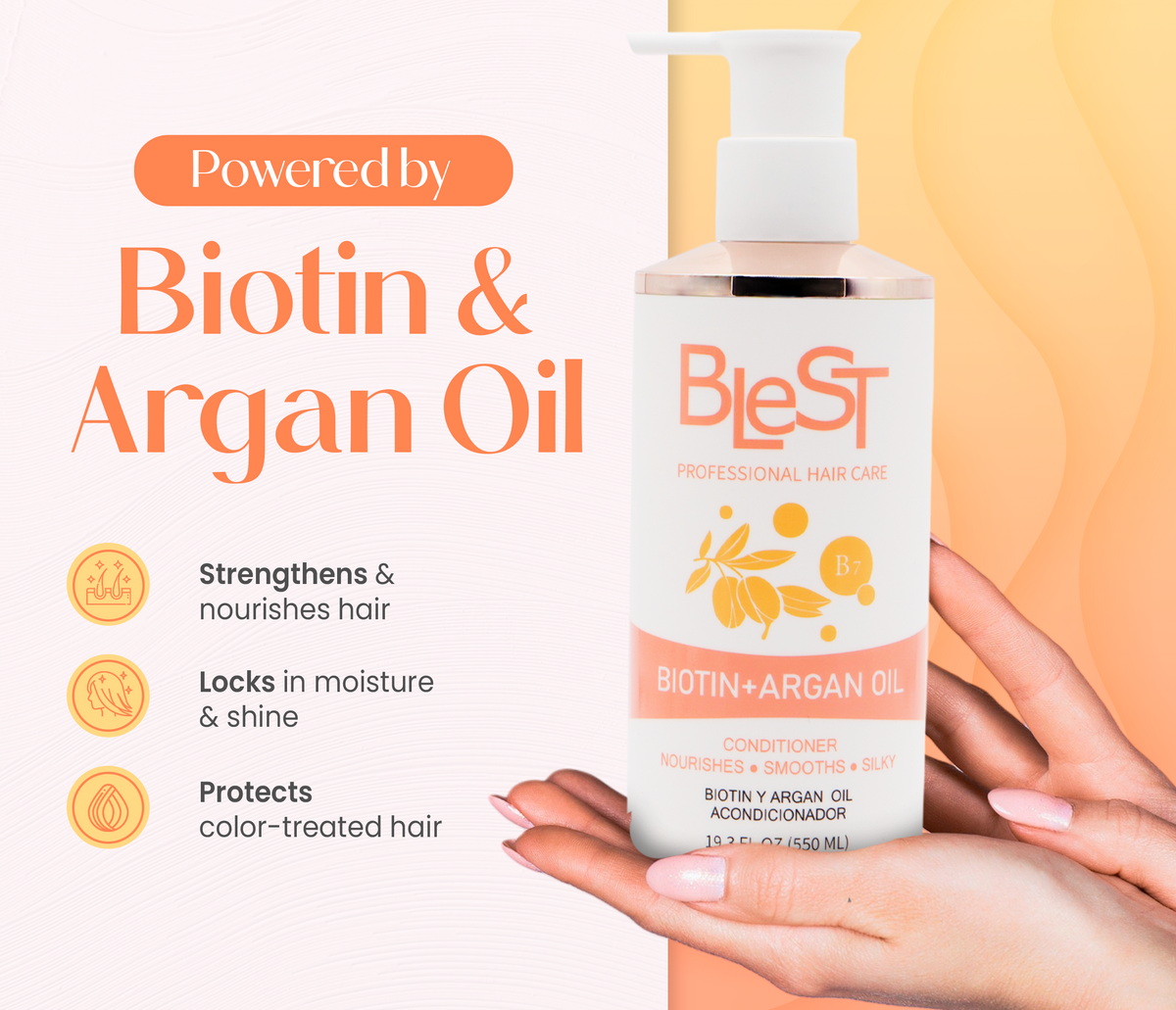 BLEST Biotin & Argan Oil Conditioner – Moisturizing Hair Care, 500 ml