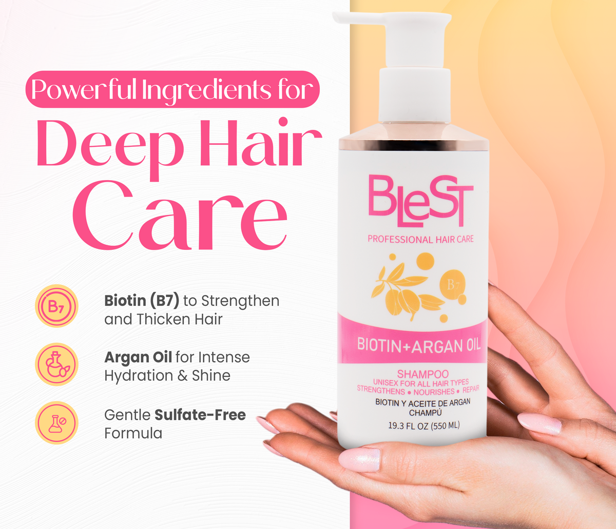 BLEST Biotin & Argan Oil Shampoo – Nourishing Hair Cleanse, 500 ml