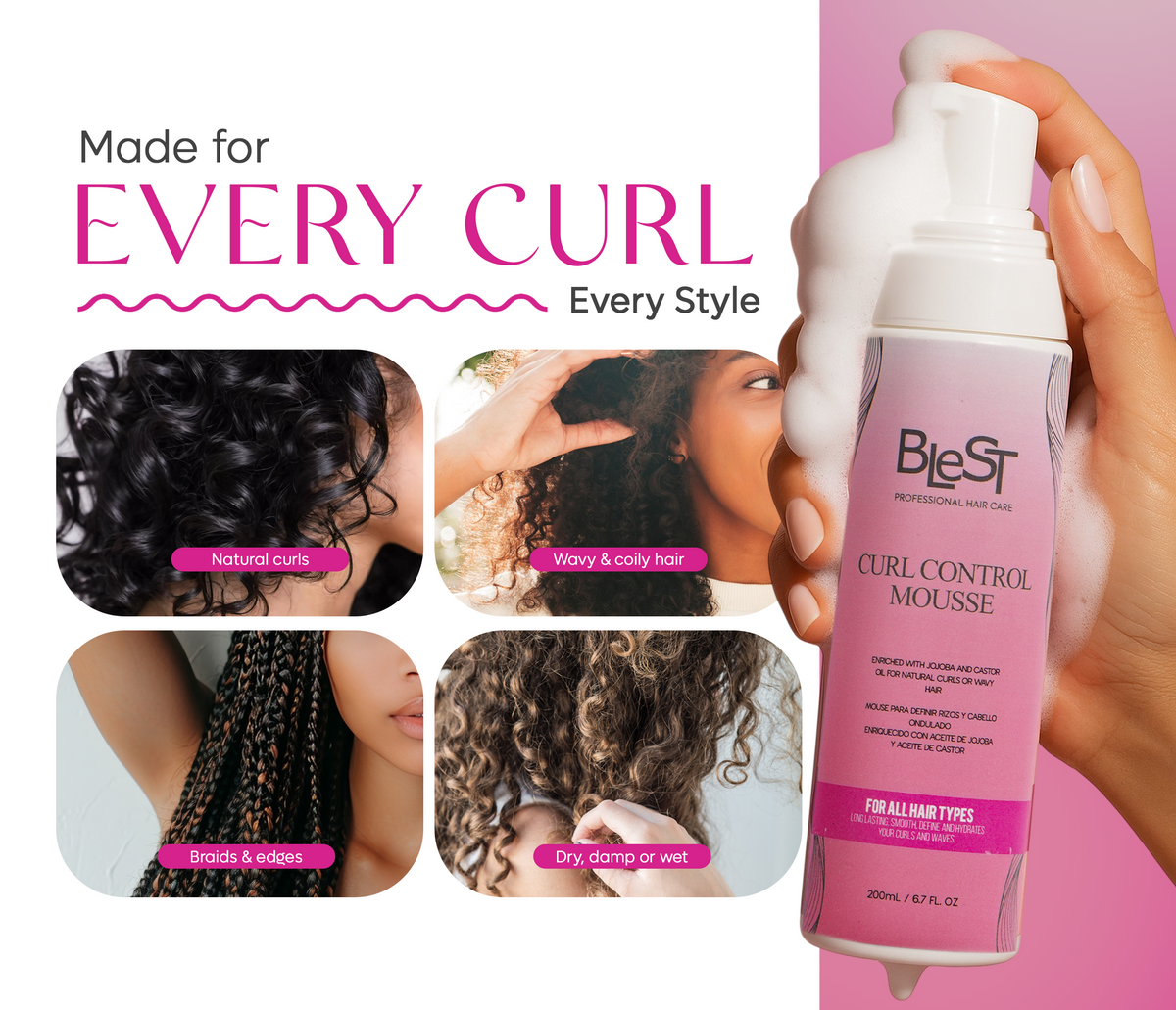 BLEST Curl Control Hair Mousse – Curl Definition & Hydration