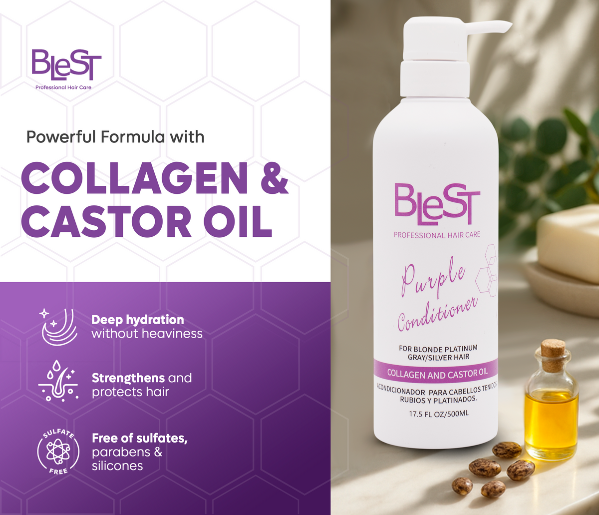 BLEST Purple Conditioner – Blonde & Gray Hair Toning, 500 ml