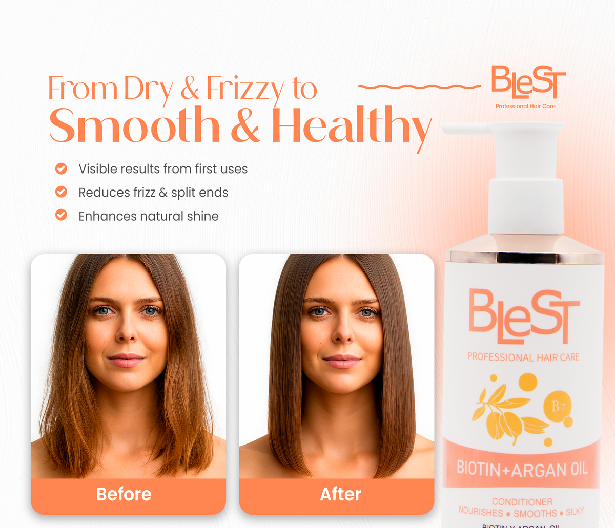 BLEST Biotin & Argan Oil Conditioner – Moisturizing Hair Care, 500 ml