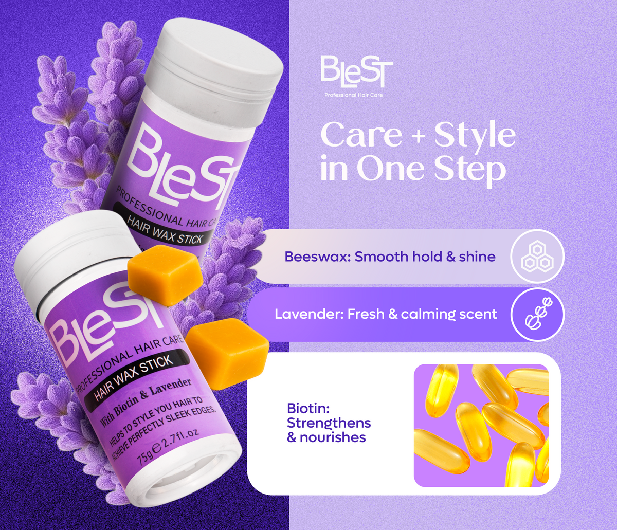 BLEST Biotin & Lavender Hair Wax Stick – Flyaway Control