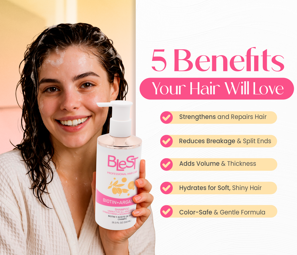 BLEST Biotin & Argan Oil Shampoo – Nourishing Hair Cleanse, 500 ml