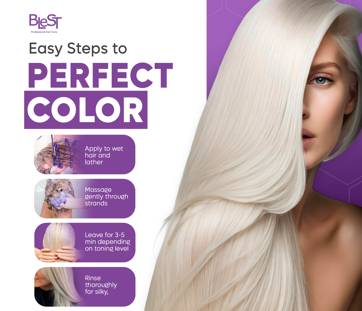 BLEST Purple Shampoo – Blonde & Gray Hair Toning, 500 ml
