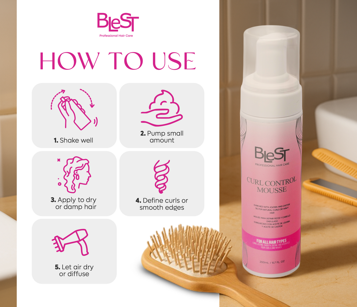BLEST Curl Control Hair Mousse – Curl Definition & Hydration