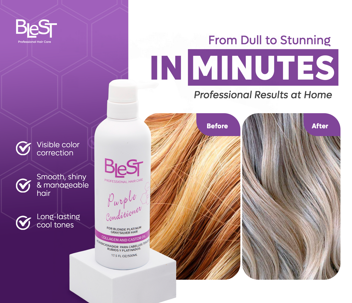 BLEST Purple Conditioner – Blonde & Gray Hair Toning, 500 ml