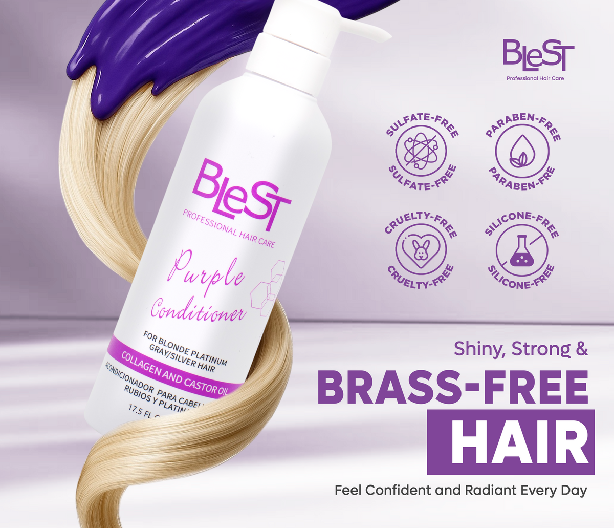 BLEST Purple Conditioner – Blonde & Gray Hair Toning, 500 ml