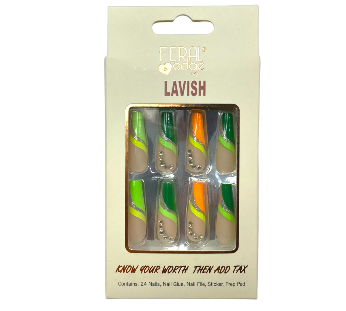 Green Groovy French Coffin Nails