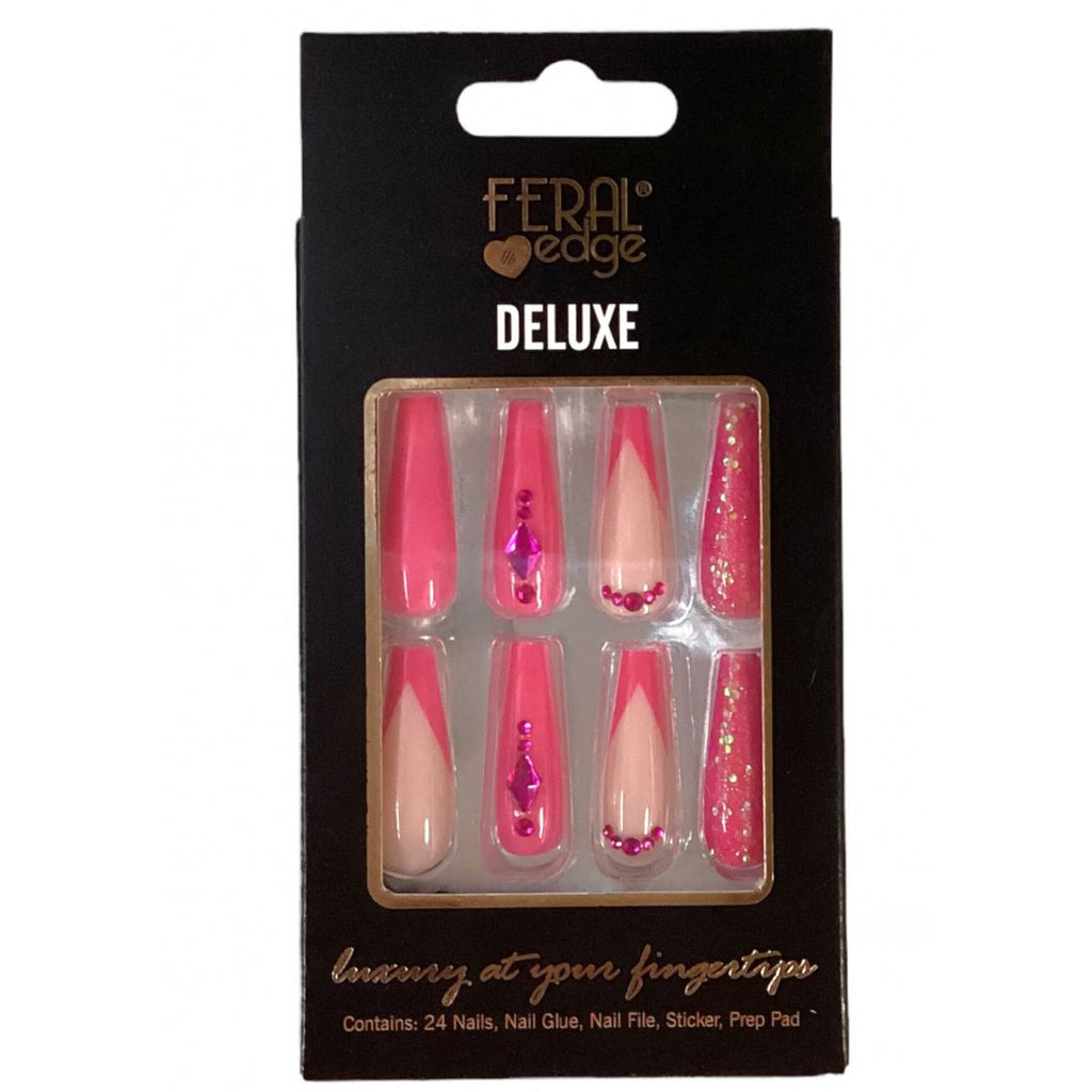 DELUXE DIAMOND PINK COFFIN NAILS SET