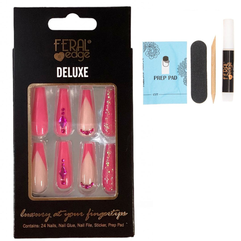 DELUXE DIAMOND PINK COFFIN NAILS SET