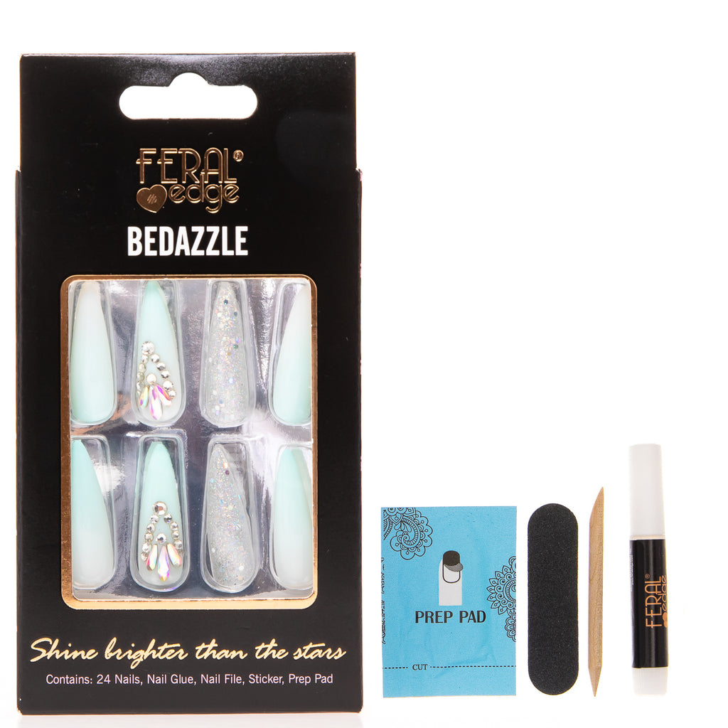 BEDAZZLE FRESH ICE BLUE DIAMONDS LONG NAIL SET