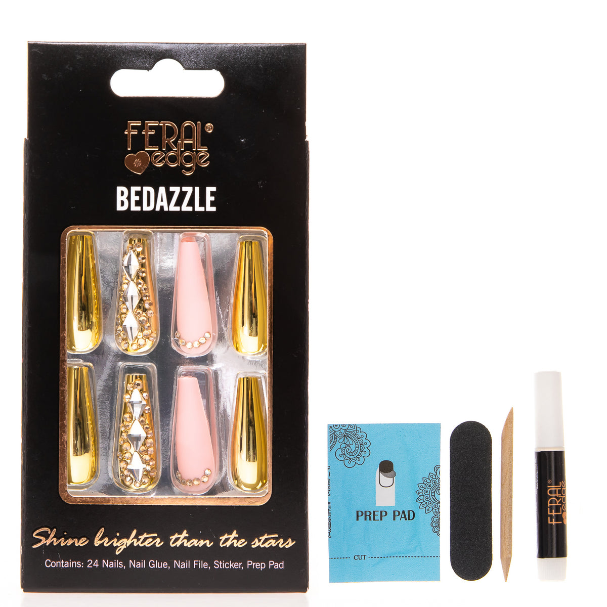 BEDAZZLE 24K GOLD FOIL LONG COFFIN NAIL SET