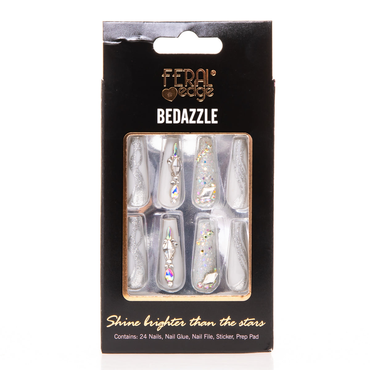 BEDAZZLE ANGELIC CLEAR GLITZY LONG NAIL SET