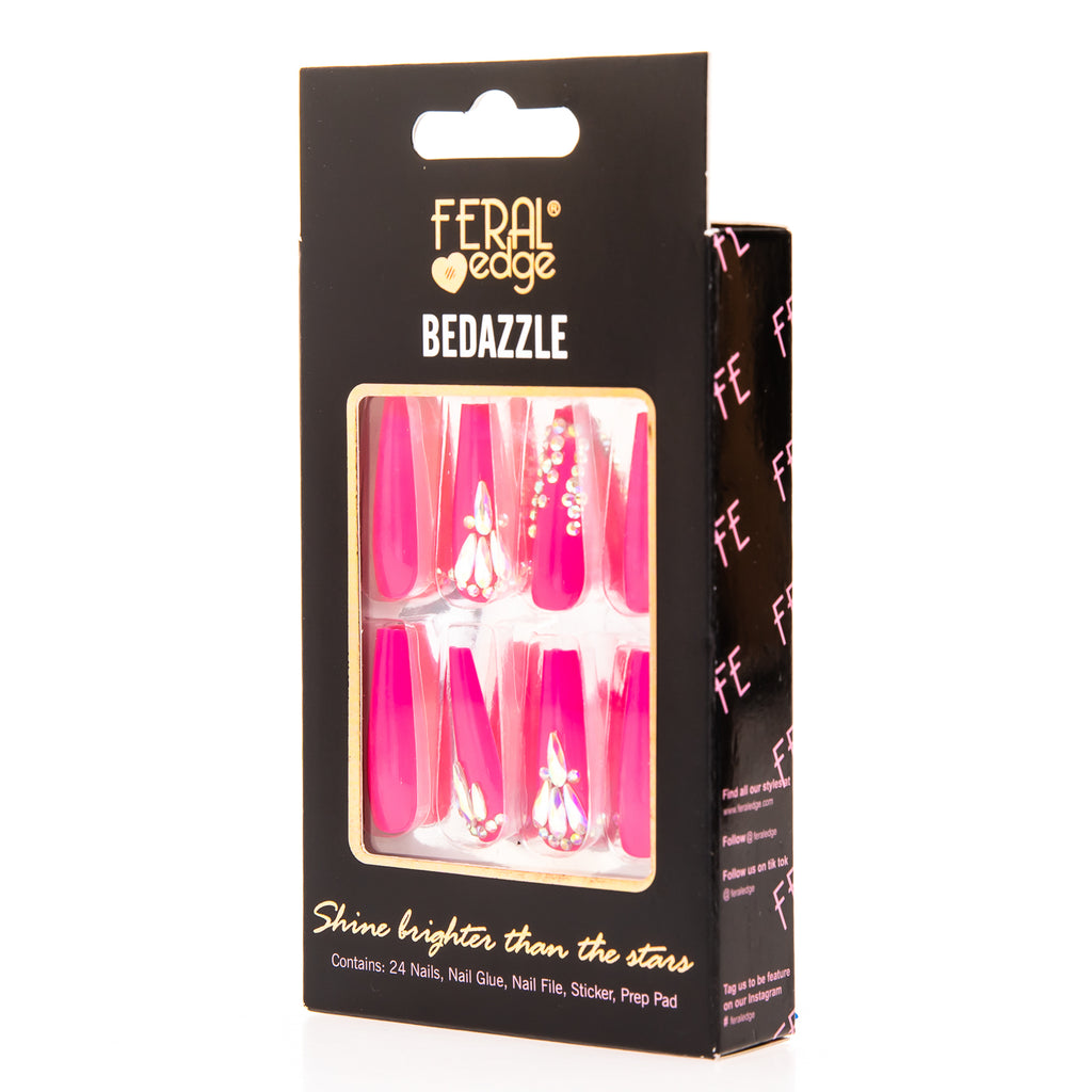 BEDAZZLED HOT PINK COFFIN NAIL SET