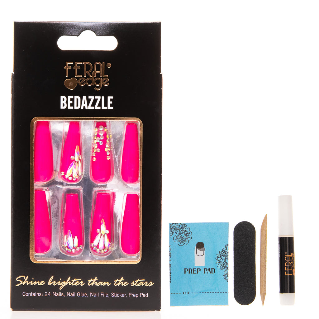 BEDAZZLED HOT PINK COFFIN NAIL SET