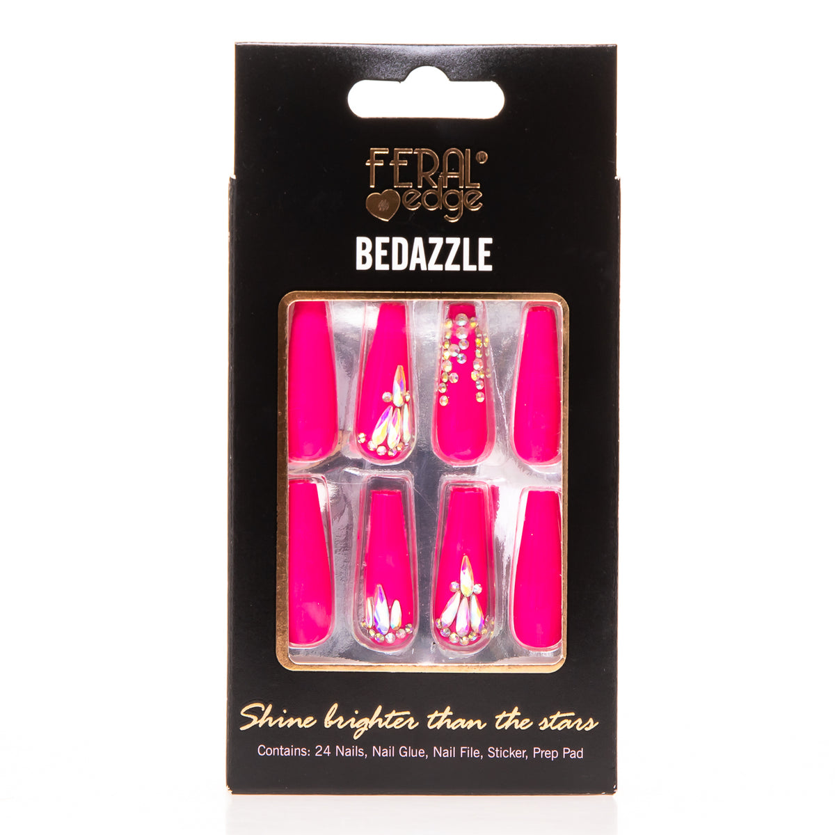 BEDAZZLED HOT PINK COFFIN NAIL SET