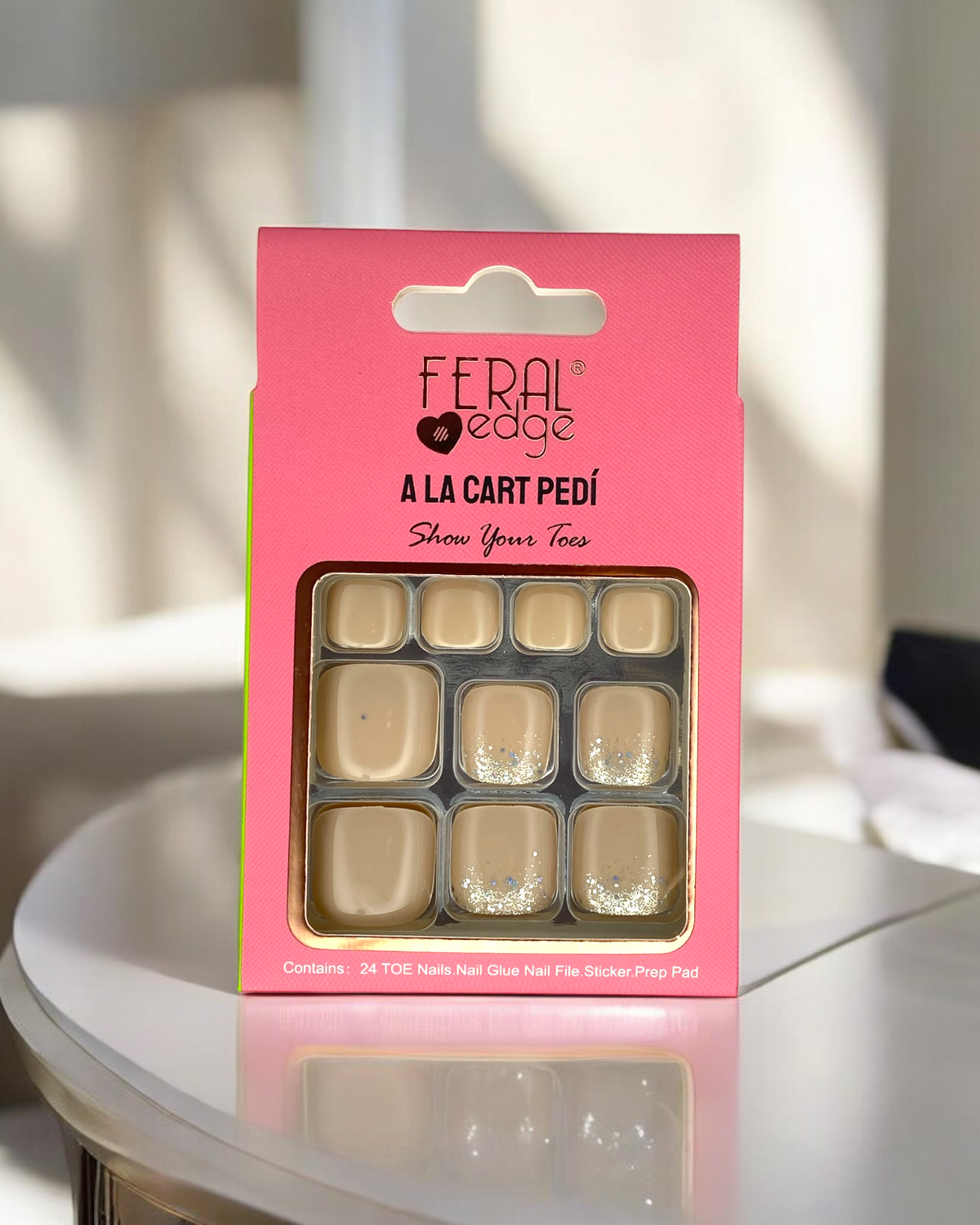 NUDE GLITTERY PRESS ON TOE NAILS