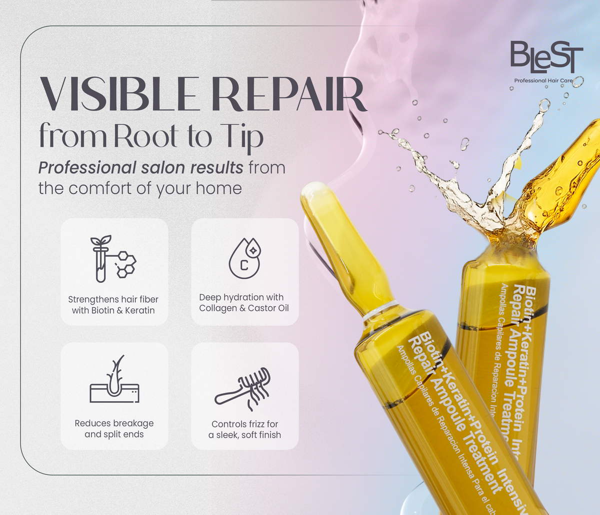 BLEST Biotin Keratin Protein Repair Ampoules – Intensive Hair Repair