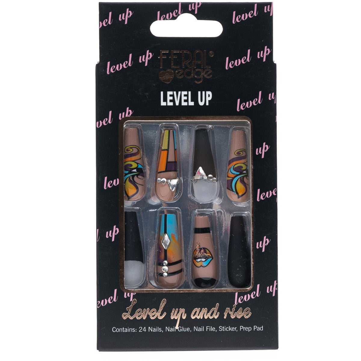 LEVEL UP EARTHY RETRO VIBES COFFIN NAIL SET