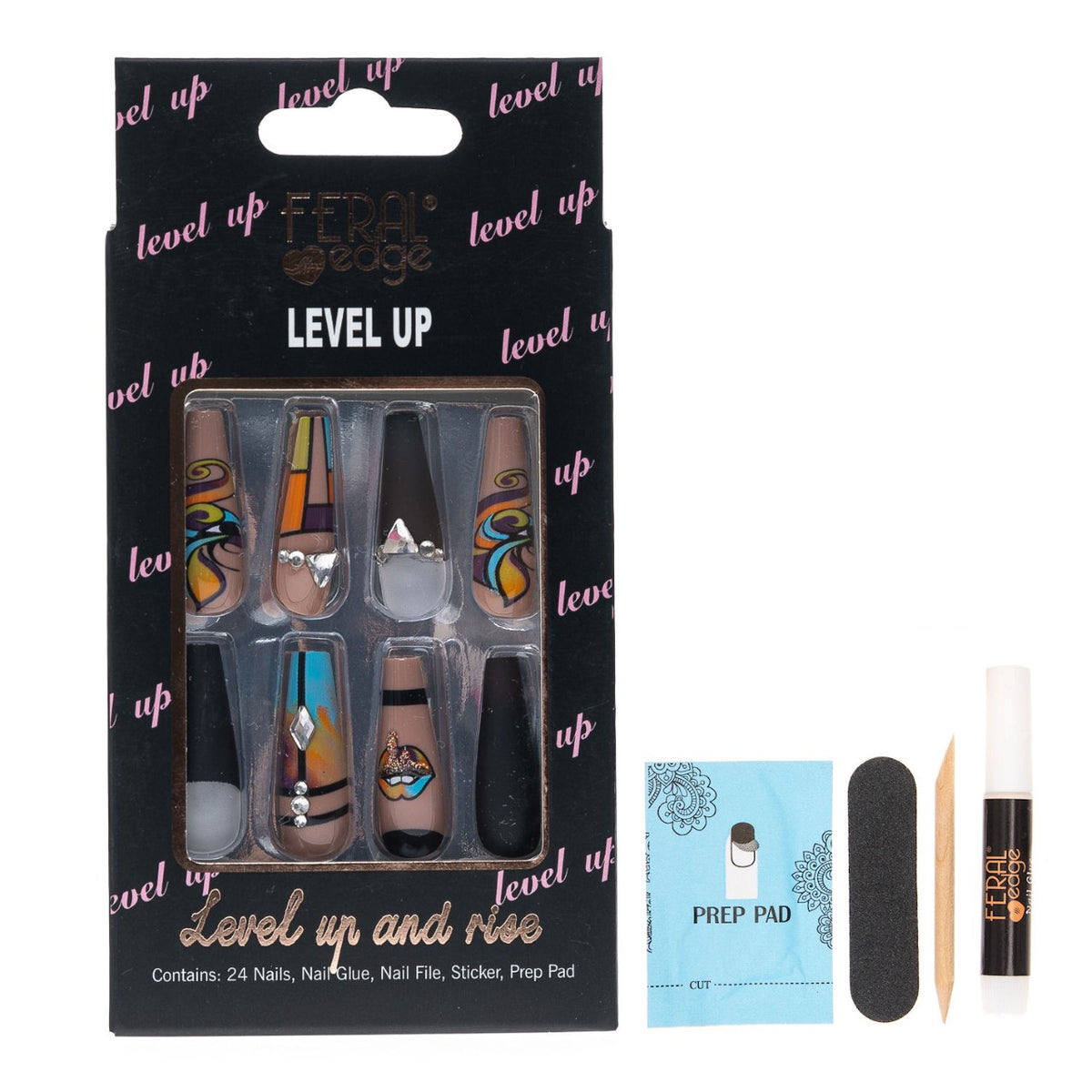 LEVEL UP EARTHY RETRO VIBES COFFIN NAIL SET