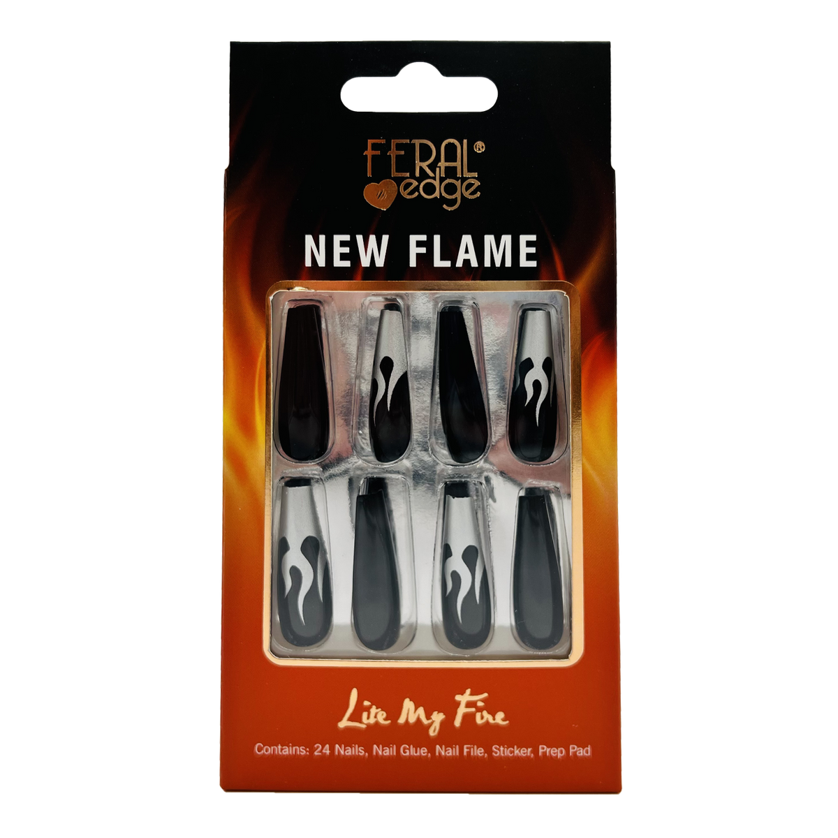 NEW FLAME SILVER FLAMES LONG NAIL SET