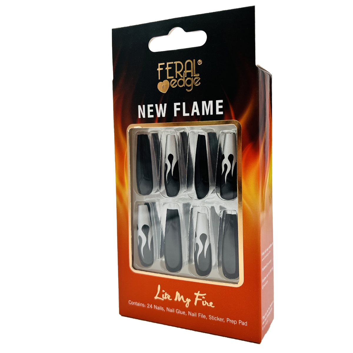 NEW FLAME SILVER FLAMES LONG NAIL SET