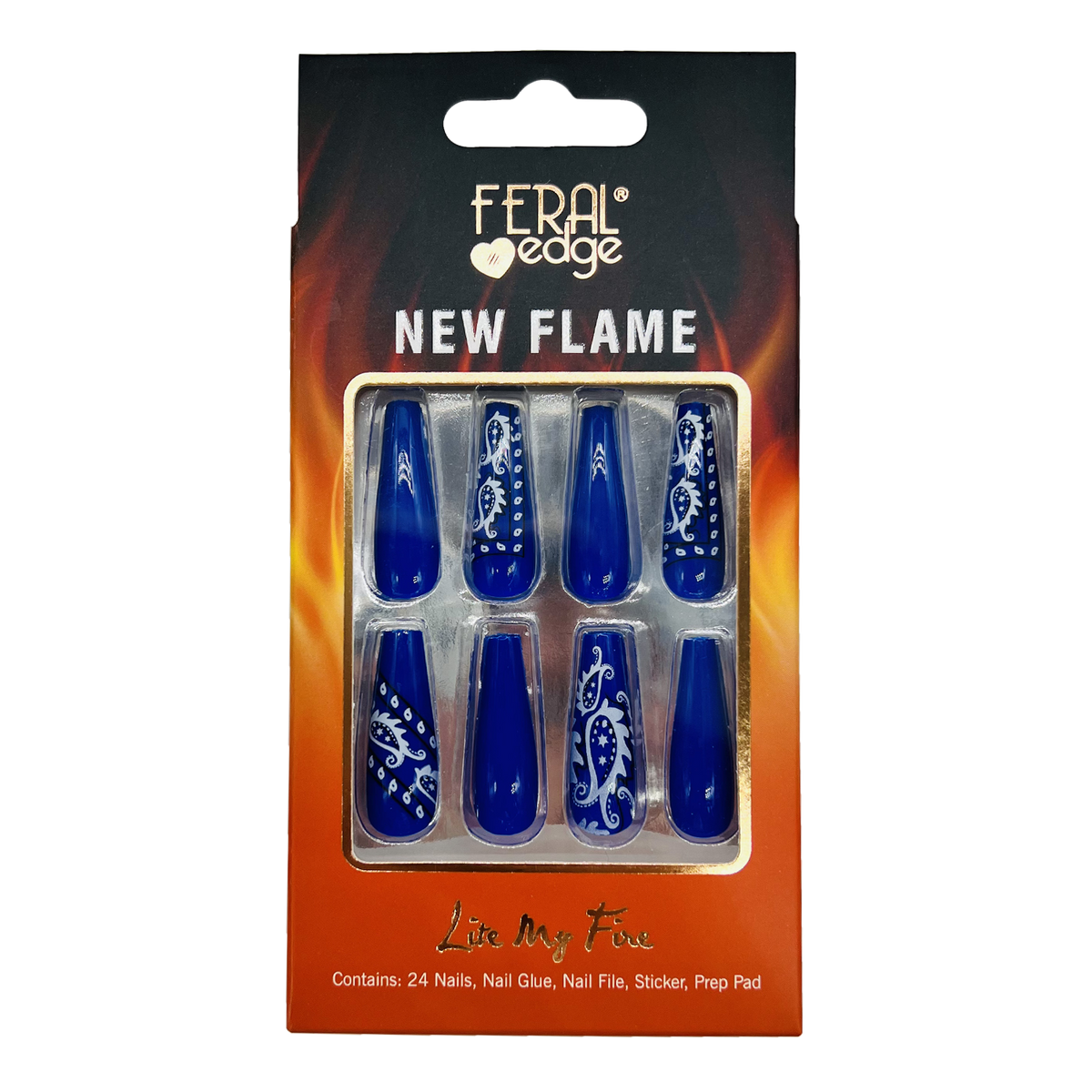 NEW FLAME AZURE BANDANA LONG NAIL SET