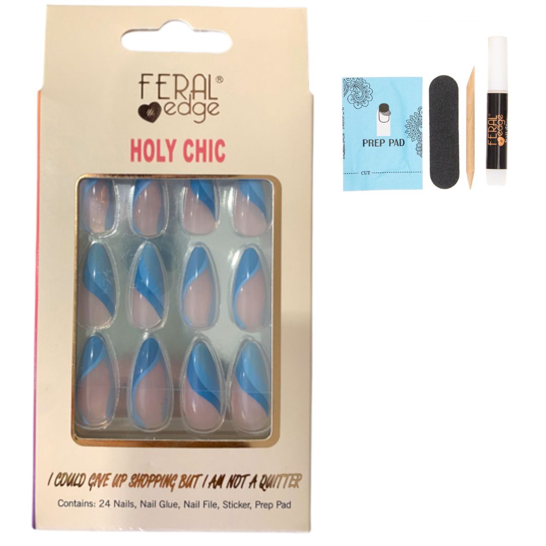 HOLY CHIC BUBBLE BLUES ALMOND NAIL SET