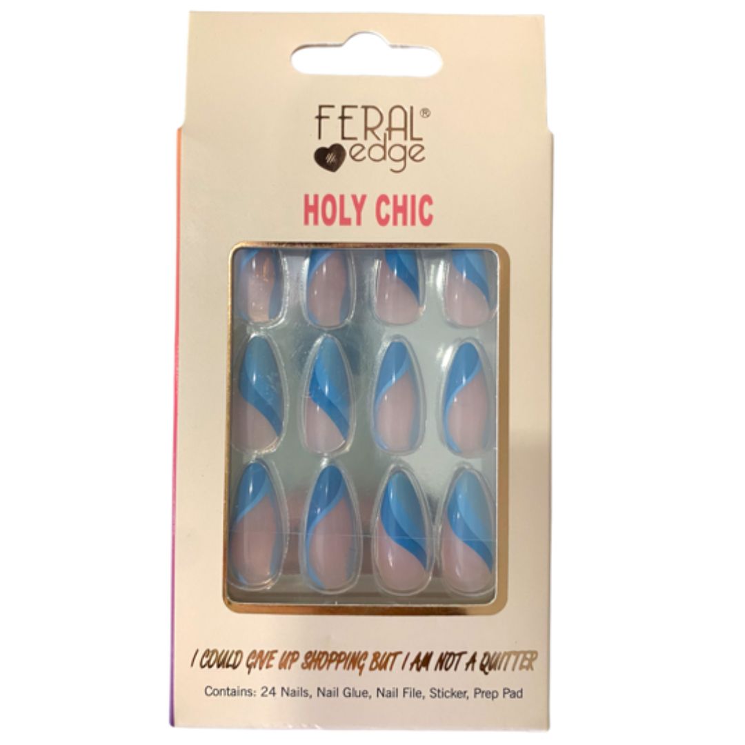 HOLY CHIC BUBBLE BLUES ALMOND NAIL SET