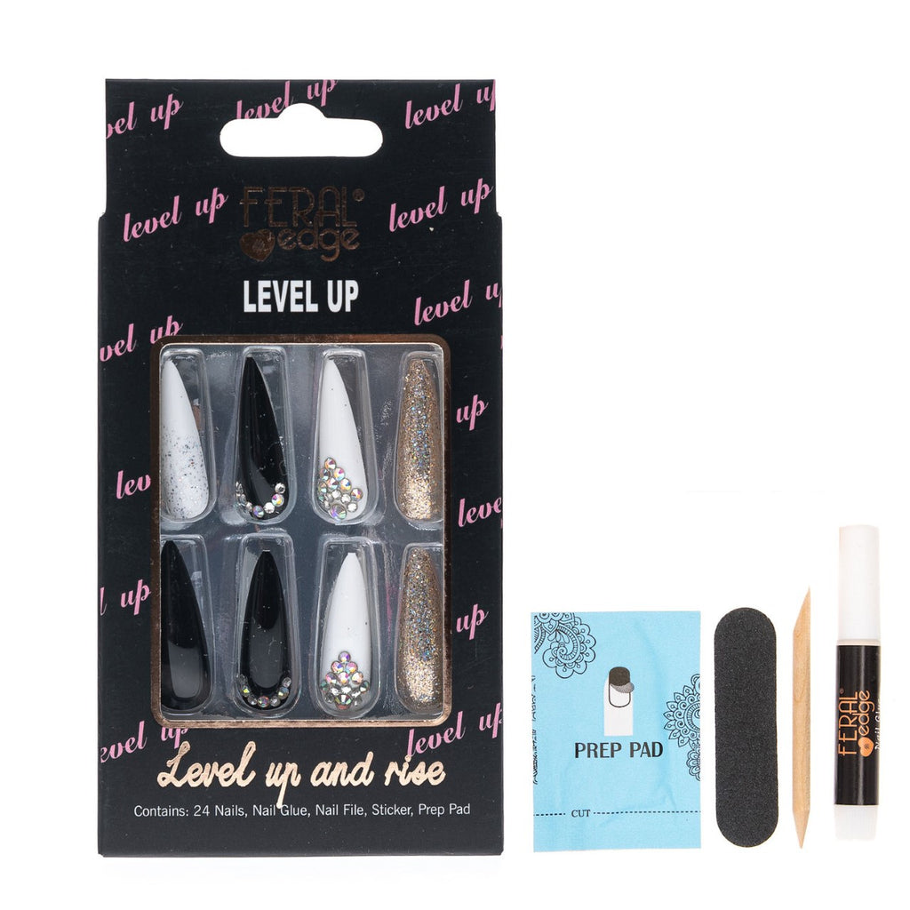 LEVEL UP SPARKLY TUXEDO BALL STILLETTO NAIL SET