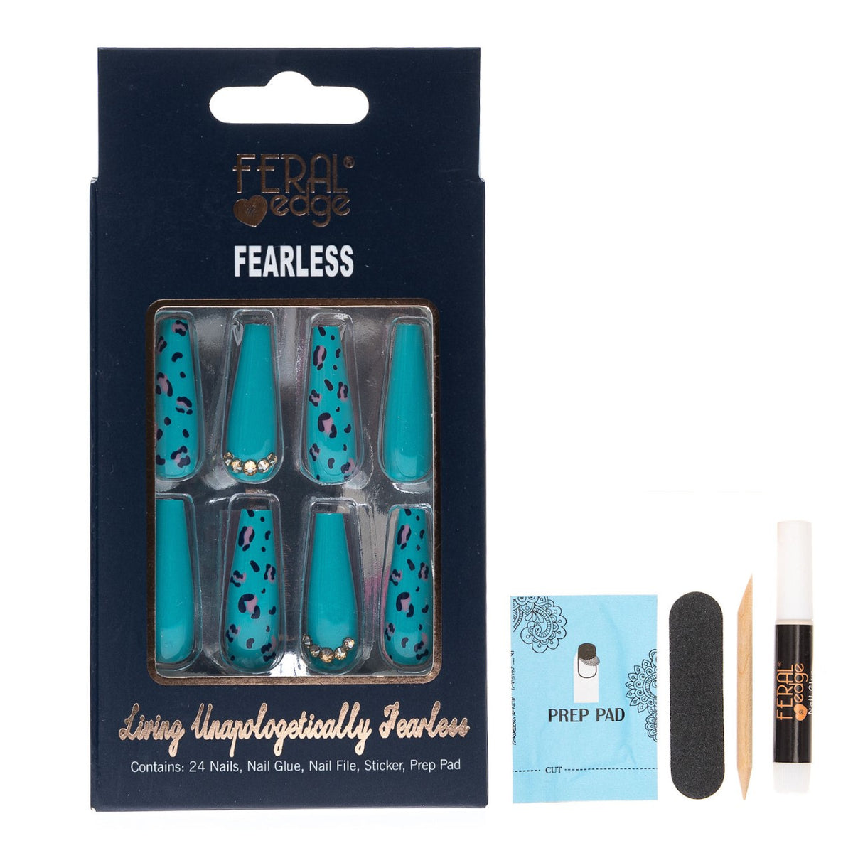 FEARLESS AQUA KITTEN COFFIN NAIL SET